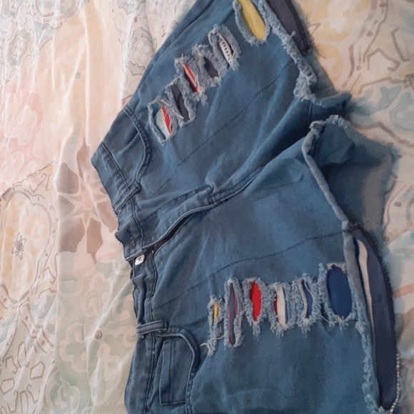 Miss Look colorful distressed jean shorts size large - Picture 2 of 7